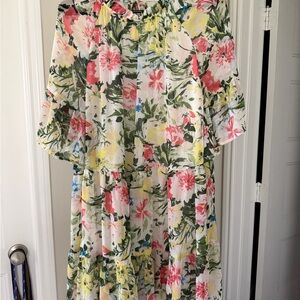 H&M Floral Midi Dress in White, Pink, Yellow & Green